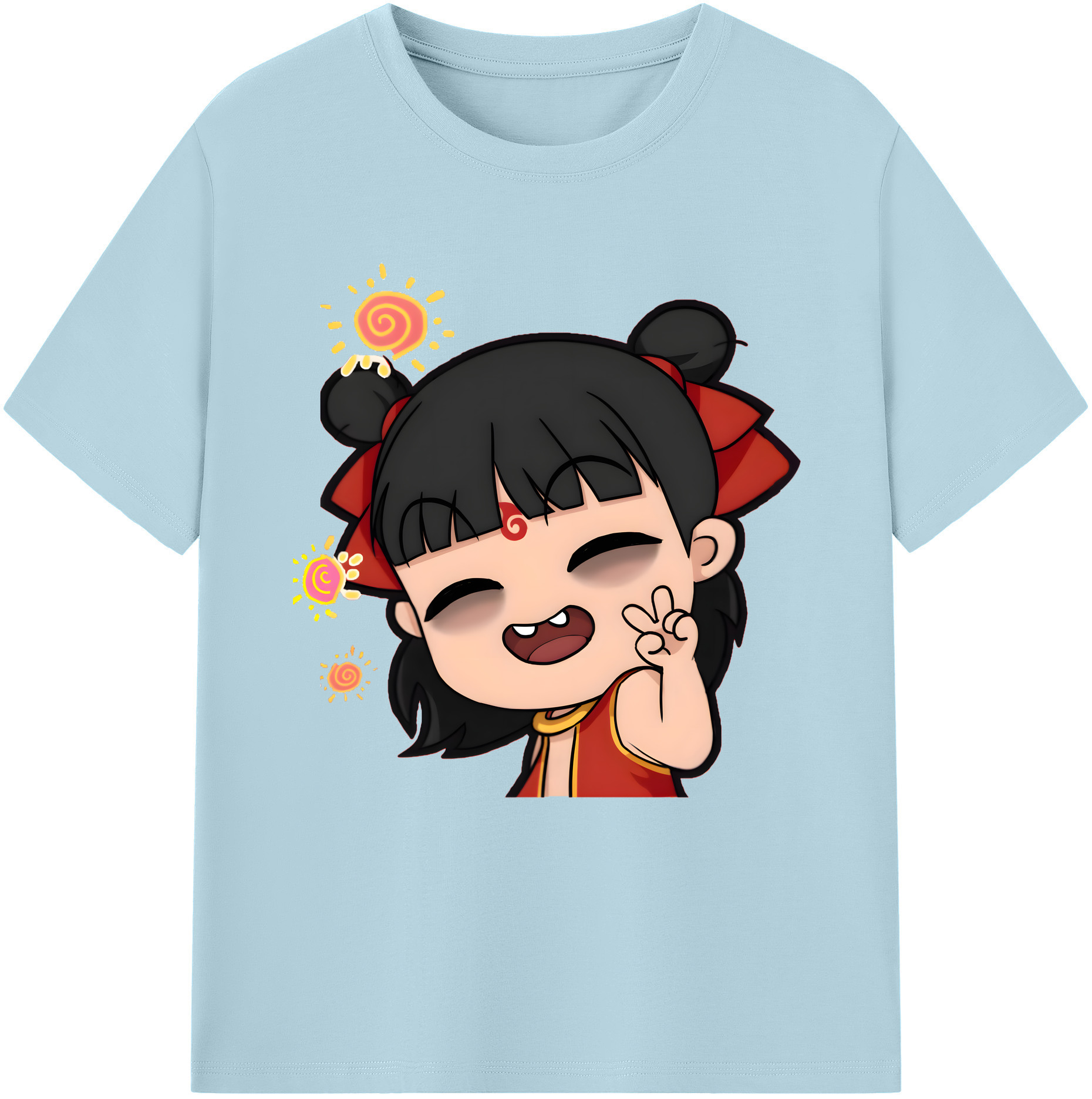 （画像用） Ne Zha 2 ナタ 魔童の大暴れ 綿100％半袖Tシャツ（フロントプリント）